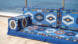 Royal Blue Jumbo Supreme: Single Floor Sofa – Arabic Sofa – Floor Seating Sofa – Traditional Arabic Majlis