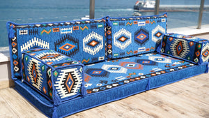 Royal Blue Jumbo Supreme: Single Floor Sofa – Arabic Sofa – Floor Seating Sofa – Traditional Arabic Majlis