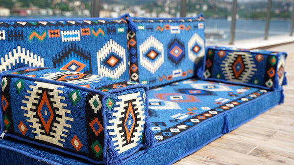 Royal Blue Jumbo Supreme: Single Floor Sofa – Arabic Sofa – Floor Seating Sofa – Traditional Arabic Majlis