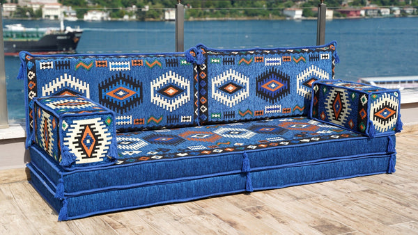 Royal Blue Jumbo Supreme: Single Floor Sofa – Arabic Sofa – Floor Seating Sofa – Traditional Arabic Majlis