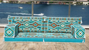Turquoise Anatolian Hearth: Single Floor Sofa – Arabic Floor Sofa – Oriental Cushion Set – Authentic Arabic Majlis