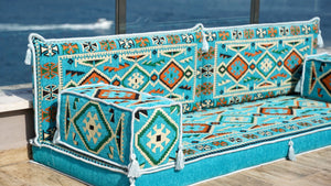 Turquoise Anatolian Hearth: Single Floor Sofa – Arabic Floor Sofa – Oriental Cushion Set – Authentic Arabic Majlis