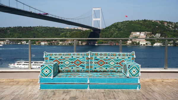 Turquoise Anatolian Hearth: Single Floor Sofa – Arabic Floor Sofa – Oriental Cushion Set – Authentic Arabic Majlis