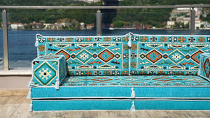 Turquoise Anatolian Hearth: Single Floor Sofa – Arabic Floor Sofa – Oriental Cushion Set – Authentic Arabic Majlis