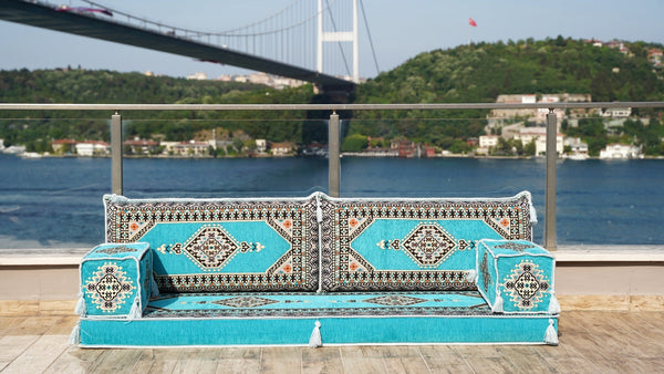 Turquoise Palace Elegance – Bohemian Arabic Floor Sofa