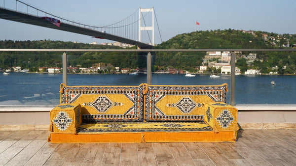 Yellow Palace Elegance – Turkish Arabic Floor Sofa