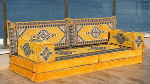 Yellow Palace Elegance: Single Floor Sofa – Arabic Majlis – Floor Cushion Couch – Turkish Floor Seating Sofa