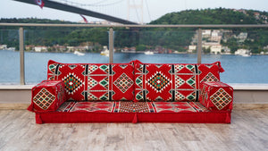 Red Timeless Kilim: Single Floor Sofa – Arabic Floor Sofa – Oriental Floor Seating – Bohemian Floor Cushion