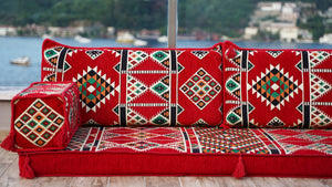 Red Timeless Kilim: Single Floor Sofa – Arabic Floor Sofa – Oriental Floor Seating – Bohemian Floor Cushion