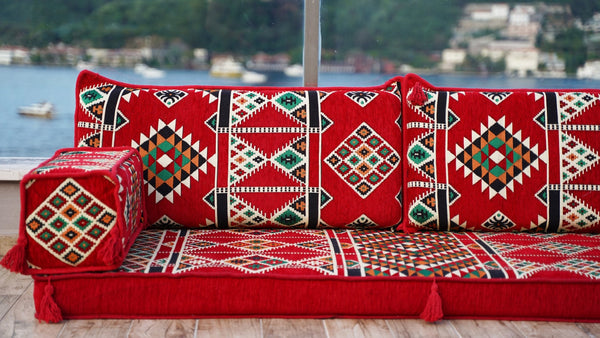Red Timeless Kilim: Single Floor Sofa – Arabic Floor Sofa – Oriental Floor Seating – Bohemian Floor Cushion