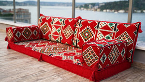 Red Timeless Kilim: Single Floor Sofa – Arabic Floor Sofa – Oriental Floor Seating – Bohemian Floor Cushion