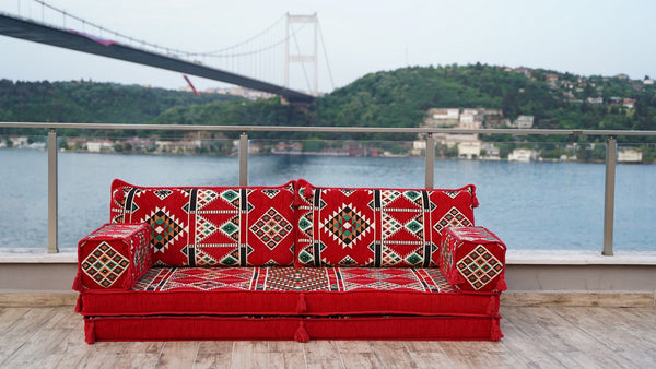 Red Timeless Kilim: Single Floor Sofa – Arabic Floor Sofa – Oriental Floor Seating – Bohemian Floor Cushion