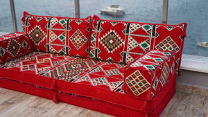 Red Timeless Kilim: Single Floor Sofa – Arabic Floor Sofa – Oriental Floor Seating – Bohemian Floor Cushion