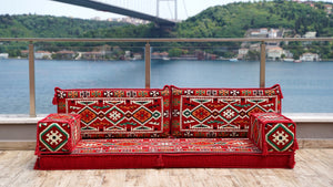 Red Anatolian Hearth: Single Floor Sofa – Custom Arabic Sofa – Oriental Floor Seating – Bohemian Floor Cushion