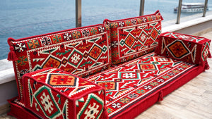 Red Anatolian Hearth: Single Floor Sofa – Custom Arabic Sofa – Oriental Floor Seating – Bohemian Floor Cushion