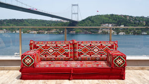 Red Anatolian Hearth: Single Floor Sofa – Custom Arabic Sofa – Oriental Floor Seating – Bohemian Floor Cushion