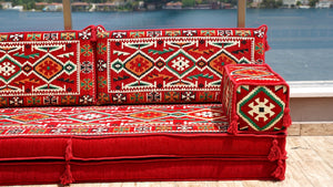 Red Anatolian Hearth: Single Floor Sofa – Custom Arabic Sofa – Oriental Floor Seating – Bohemian Floor Cushion