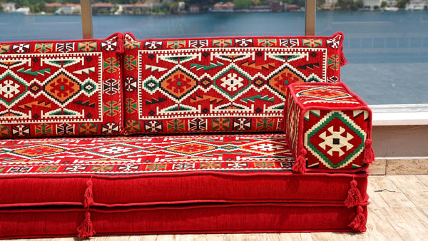 Red Anatolian Hearth: Single Floor Sofa – Custom Arabic Sofa – Oriental Floor Seating – Bohemian Floor Cushion