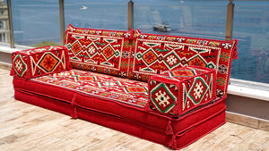 Red Anatolian Hearth: Single Floor Sofa – Custom Arabic Sofa – Oriental Floor Seating – Bohemian Floor Cushion