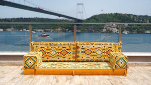 Yellow Anatolian Hearth: Single Floor Sofa – Handmade Arabic Diwan Cushions – Turkish Boho Couch – Ottoman Modular Seating