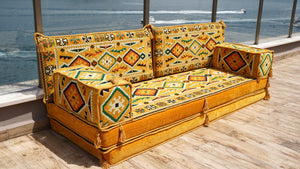 Yellow Anatolian Hearth: Single Floor Sofa – Handmade Arabic Diwan Cushions – Turkish Boho Couch – Ottoman Modular Seating