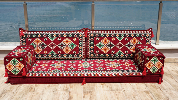 Maroon Urgup Mystic: Single Floor Sofa – Arabic Floor Cushion – Ethnic Floor Couch – Middle Eastern Floor Sofa