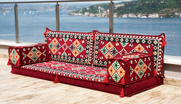 Maroon Urgup Mystic: Single Floor Sofa – Arabic Floor Cushion – Ethnic Floor Couch – Middle Eastern Floor Sofa