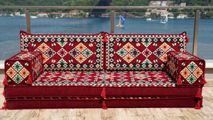 Maroon Urgup Mystic: Single Floor Sofa – Arabic Floor Cushion – Ethnic Floor Couch – Middle Eastern Floor Sofa