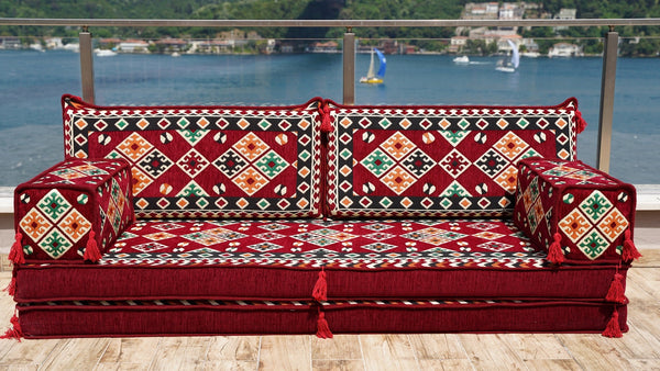 Maroon Urgup Mystic: Single Floor Sofa – Arabic Floor Cushion – Ethnic Floor Couch – Middle Eastern Floor Sofa