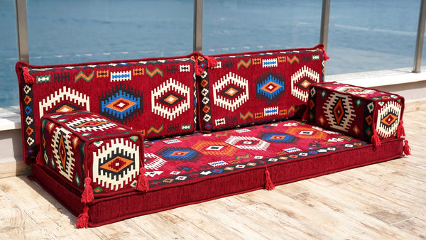 Maroon Jumbo Supreme: Single Floor Sofa – Arabic Floor Cushion – Ethnic Floor Couch – Middle Eastern Floor Sofa