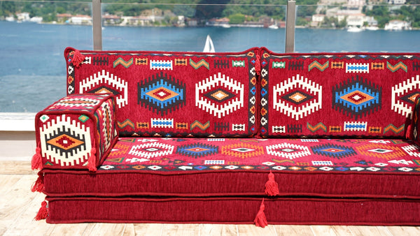 Maroon Jumbo Supreme: Single Floor Sofa – Arabic Floor Cushion – Ethnic Floor Couch – Middle Eastern Floor Sofa