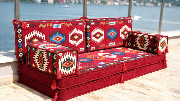 Maroon Jumbo Supreme: Single Floor Sofa – Arabic Floor Cushion – Ethnic Floor Couch – Middle Eastern Floor Sofa