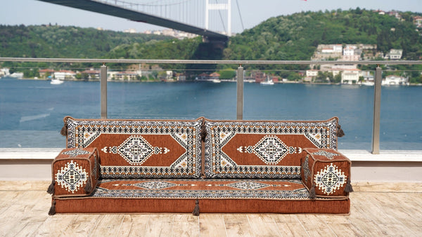 Brown Palace Elegance – Arabic Floor Sofa with Backrest