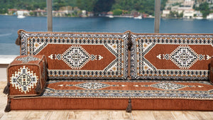 Brown Palace Elegance: Single Floor Sofa – Arabic Floor Couch – Window Seat Cushion – Washable Floor Sofa With Backrest