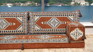 Brown Palace Elegance: Single Floor Sofa – Arabic Floor Couch – Window Seat Cushion – Washable Floor Sofa With Backrest