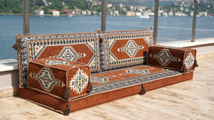 Brown Palace Elegance: Single Floor Sofa – Arabic Floor Couch – Window Seat Cushion – Washable Floor Sofa With Backrest