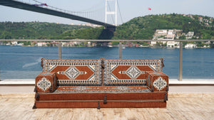 Brown Palace Elegance: Single Floor Sofa – Arabic Floor Couch – Window Seat Cushion – Washable Floor Sofa With Backrest