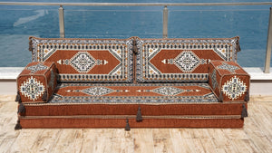 Brown Palace Elegance: Single Floor Sofa – Arabic Floor Couch – Window Seat Cushion – Washable Floor Sofa With Backrest