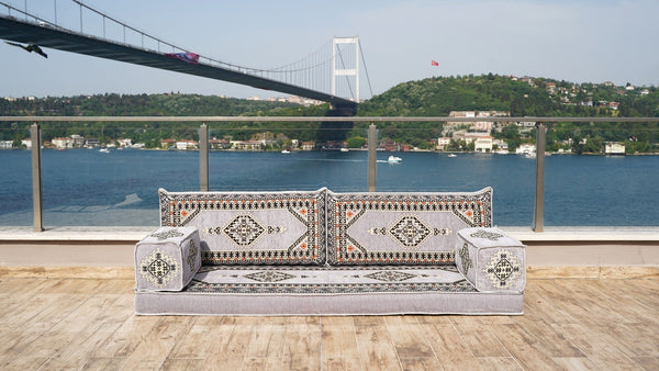 Gray Palace Elegance: Single Floor Sofa – Arabic Floor Seating – Ottoman Floor Seating – Boho Living Room Seating