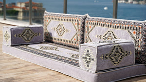 Gray Palace Elegance: Single Floor Sofa – Arabic Floor Seating – Ottoman Floor Seating – Boho Living Room Seating