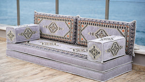 Gray Palace Elegance: Single Floor Sofa – Arabic Floor Seating – Ottoman Floor Seating – Boho Living Room Seating