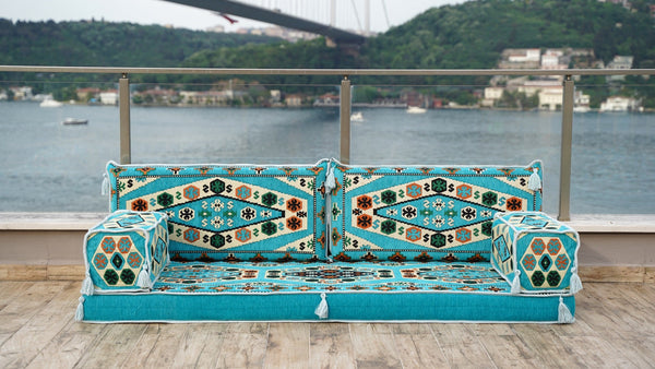 Turquoise Yoruk Weave – Arabic Majlis Floor Sofa