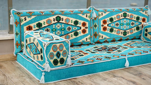 Turquoise Yoruk Weave: Single Floor Sofa – Arabic Majlis Sofa – Oriental Cushion Set – Authentic Arabic Sofa