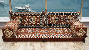 Brown Urgup Mystic: Single Floor Sofa – Arabic Floor Couch – Window Seat Cushion – Washable Floor Sofa With Backrest