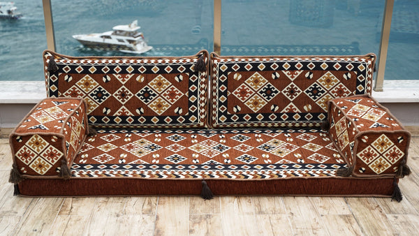 Brown Urgup Mystic: Single Floor Sofa – Arabic Floor Couch – Window Seat Cushion – Washable Floor Sofa With Backrest