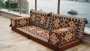 Brown Urgup Mystic: Single Floor Sofa – Arabic Floor Couch – Window Seat Cushion – Washable Floor Sofa With Backrest