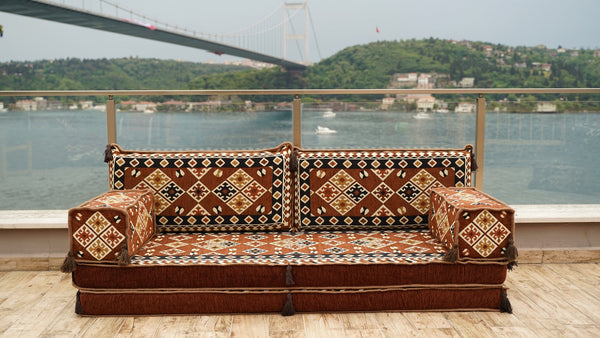 Brown Urgup Mystic: Single Floor Sofa – Arabic Floor Couch – Window Seat Cushion – Washable Floor Sofa With Backrest