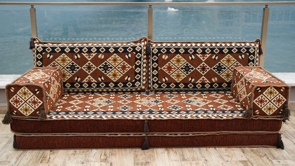 Brown Urgup Mystic: Single Floor Sofa – Arabic Floor Couch – Window Seat Cushion – Washable Floor Sofa With Backrest