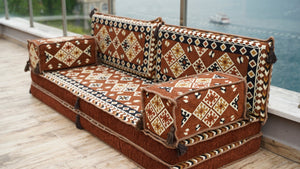 Brown Urgup Mystic: Single Floor Sofa – Arabic Floor Couch – Window Seat Cushion – Washable Floor Sofa With Backrest