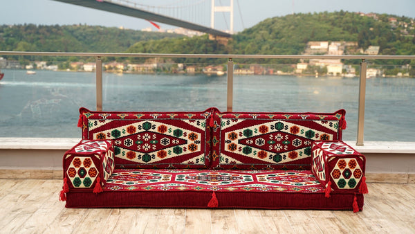 Maroon Yoruk Weave – Kilim Boho Floor Sofa